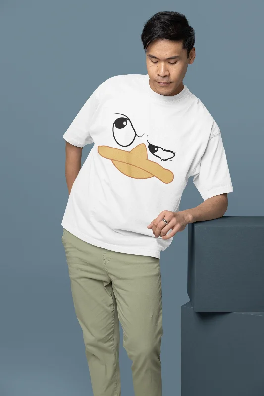 Duck Face Design Oversized White Unisex T-Shirt Satin Fabric Silk Fabric Chiffon Fabric Duck Face Design Oversized White Unisex T-Shirt Satin Fabric Silk Fabric Chiffon Fabric