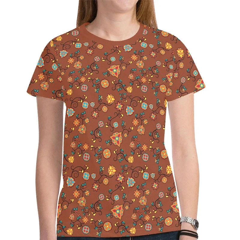Fire Bloom Shade T-shirt for Women Front Pockets Side Pockets Patch Pockets