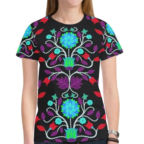 Floral Beadwork Four Clans Winter T-shirt for Women Mesh Blend Leather Blend Suede Blend Floral Beadwork Four Clans Winter T-shirt for Women Mesh Blend Leather Blend Suede Blend