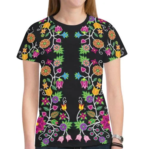 Floral Beadwork T-shirt for Women Layered Multi-layer Single Layer