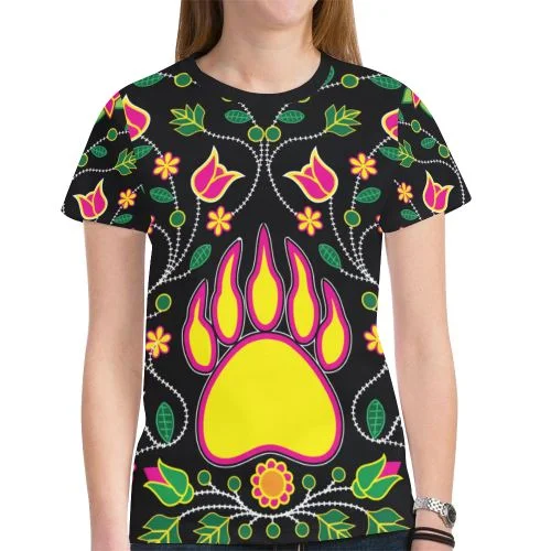 Floral Bearpaw Sunset and Yellow T-shirt for Women Welt Pockets Slit Pockets Flap Pockets Floral Bearpaw Sunset and Yellow T-shirt for Women Welt Pockets Slit Pockets Flap Pockets
