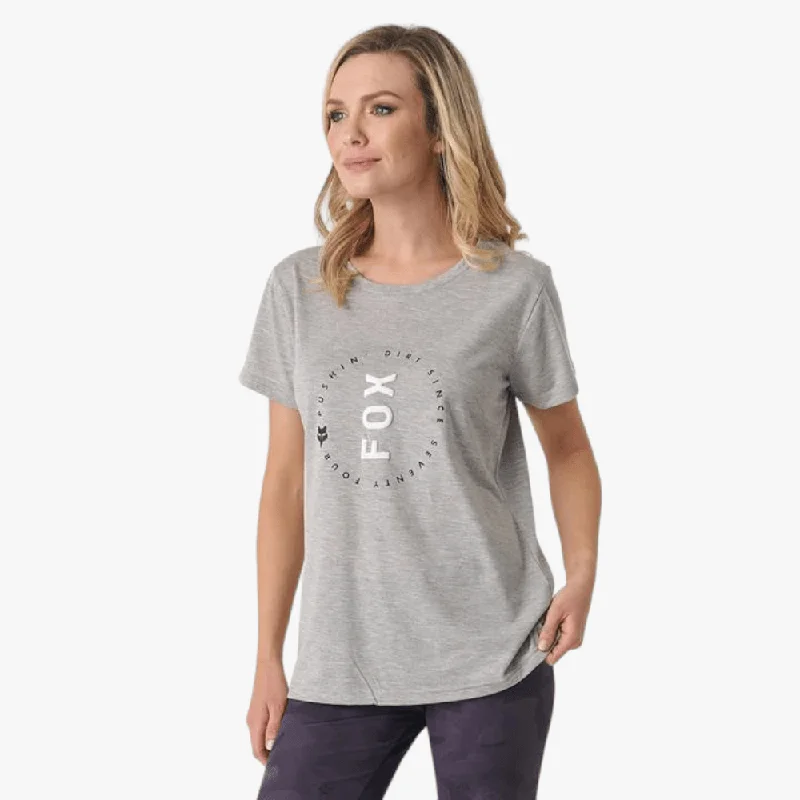 Fox Womens Official Short Sleeve Tee Grey Mel Print Jacquard Patchwork