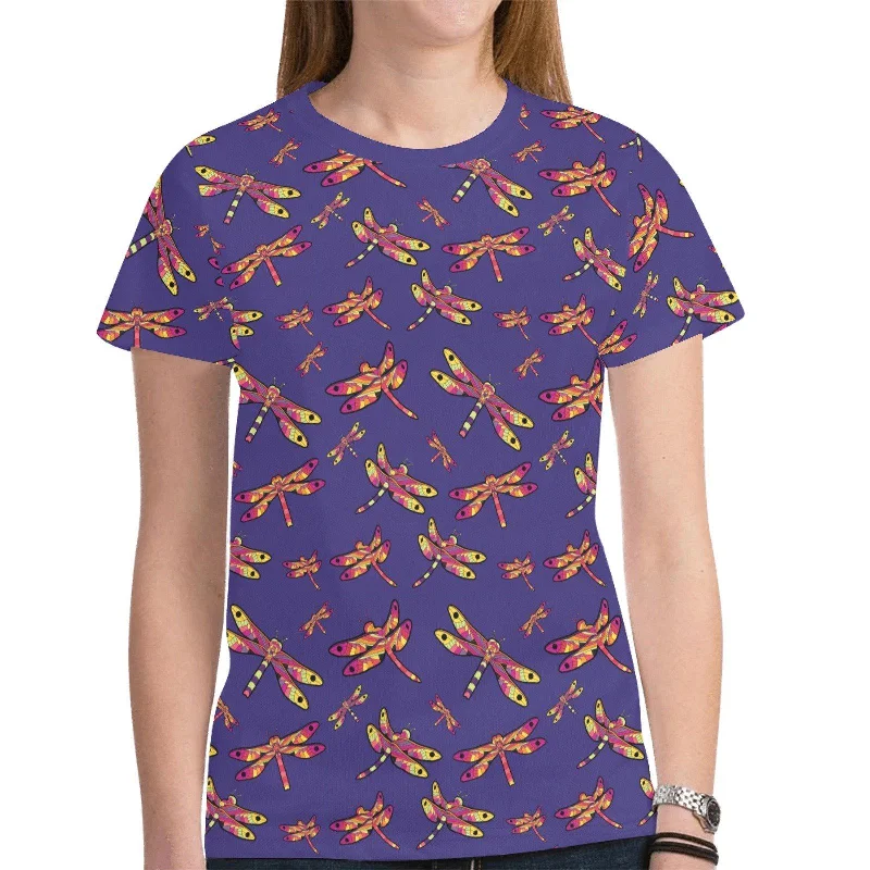 Gathering Purple T-shirt for Women Layered Multi-layer Single Layer
