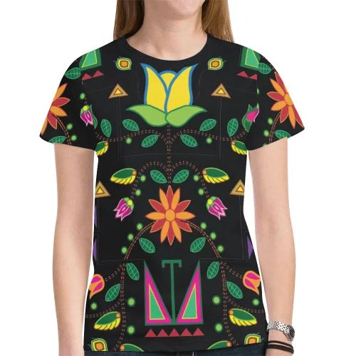 Geometric Floral Summer T-shirt for Women Mesh Blend Leather Blend Suede Blend