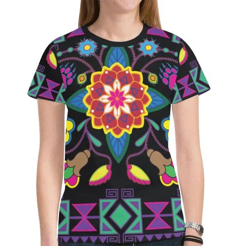 Geometric Floral Winter T-shirt for Women Beaded Sequined Faux Fur