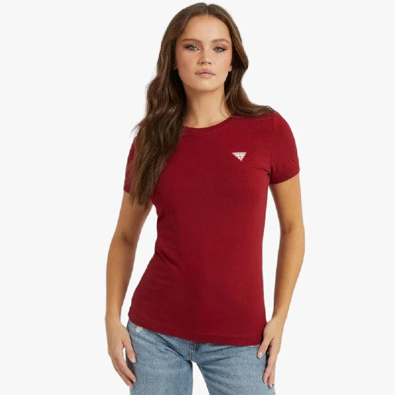 Guess Womens Cn Small Triangle Short Sleeve Tee Red Cashmere Blend Cotton Blend Poly Blend