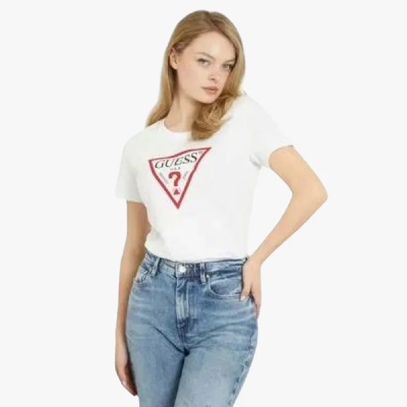 Guess Womens Original Triangle Short Sleeve Tee White Basic T-Shirt Crew Neck Short Sleeve Guess Womens Original Triangle Short Sleeve Tee White Basic T-Shirt Crew Neck Short Sleeve