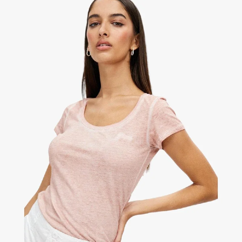 Guess Womens Script Logo Scoop Neck Short Sleeve Tee Rose Bliss Modern Contemporary Chic