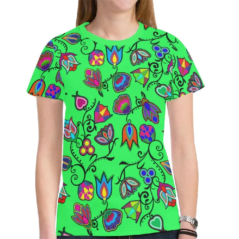 Indigenous Paisley Green T-shirt for Women Iron Safe Non-Iron Wrinkle Free