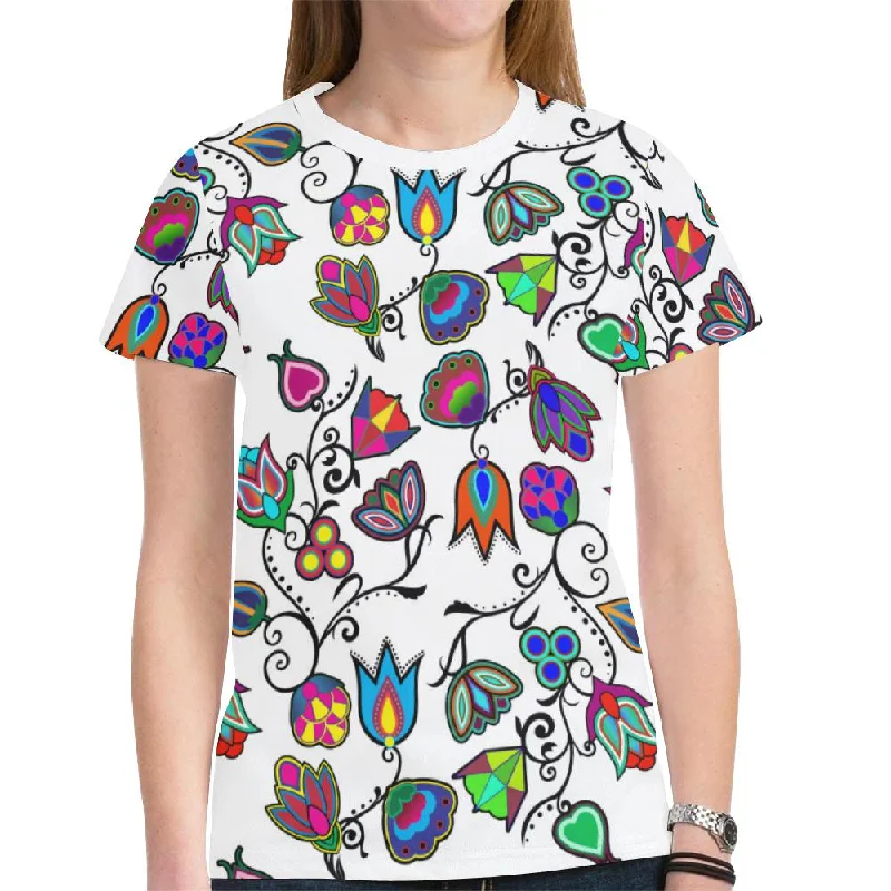 Indigenous Paisley White T-shirt for Women Seamless Knitted Crochet