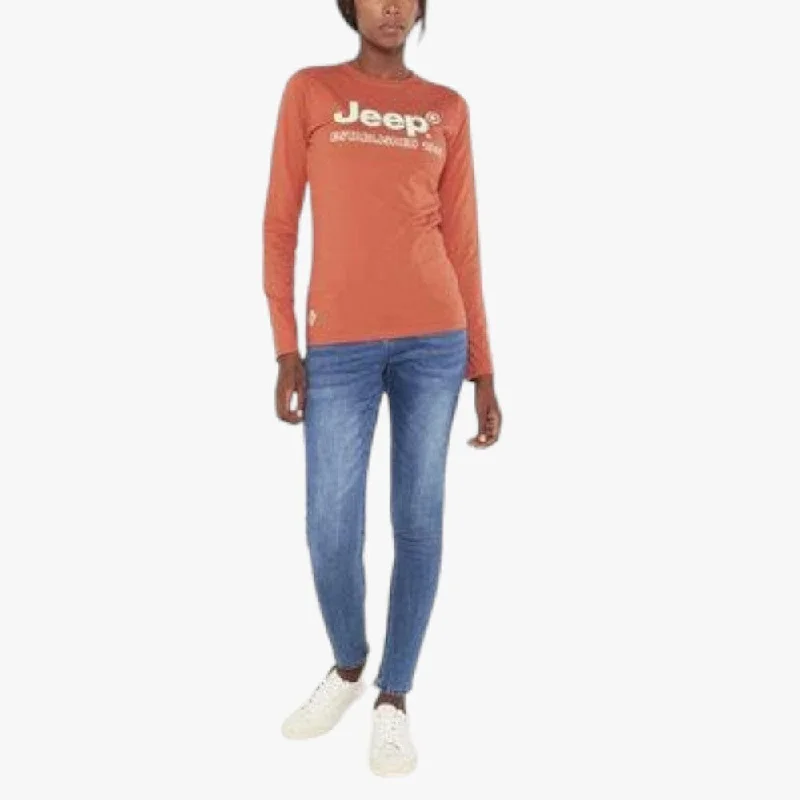 Jeep Ladies Logo Long Sleeve Tee Soap Nut Mesh Canvas Denim