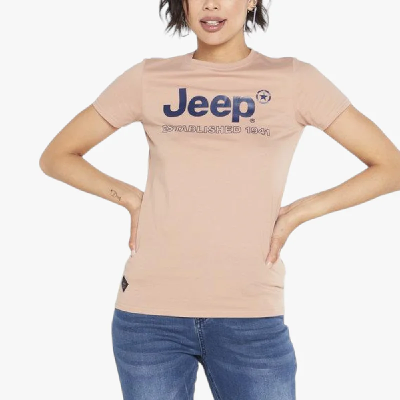Jeep Ladies Logo Short Sleeve Tee Pink Clay Layered Multi-layer Single Layer