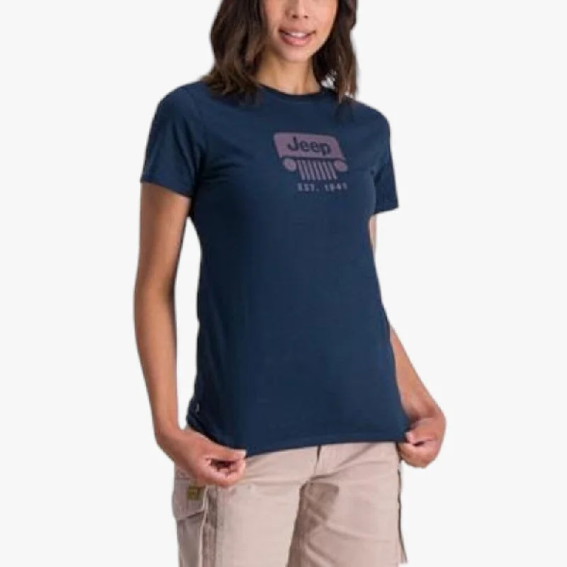 Jeep Womens Icon Grille Short Sleeve Tee French Navy Hooded Caped Shawl Collar