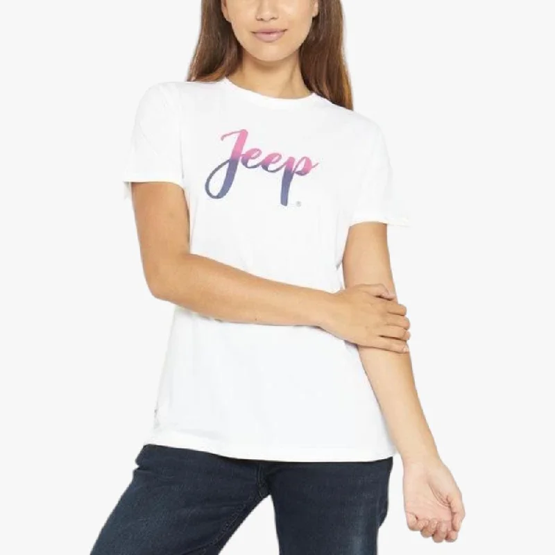 Jeep Womens Ombre Logo Short Sleeve Tee Front Pockets Side Pockets Patch Pockets