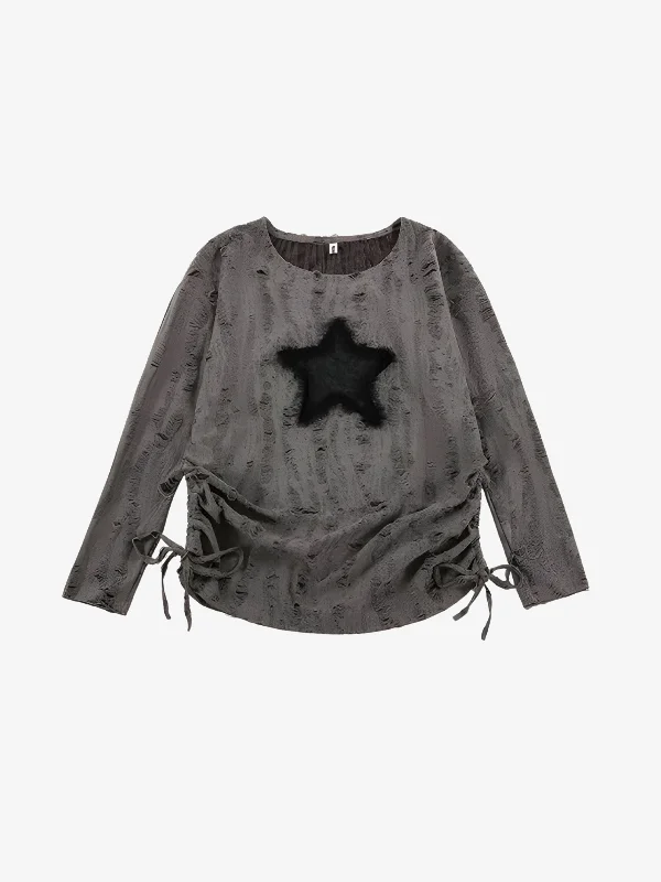 KG Drawstring Off-Shoulder T-Shirt Terry Blend Velvet Blend Canvas Blend