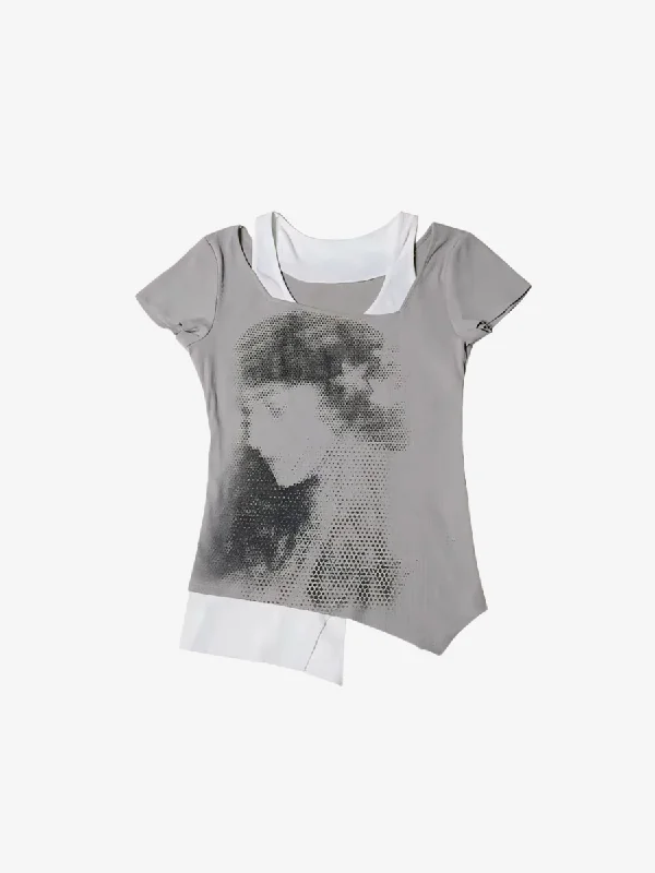 KG Fake Two-Piece T-shirt Fitted T-Shirt Seamless Stretchy