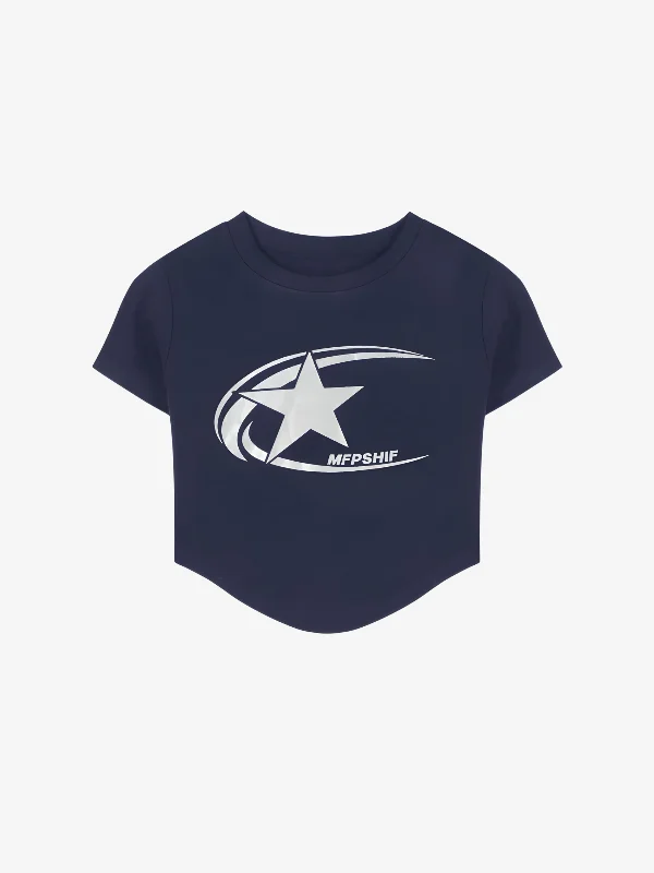 KG Star Crop Y2K T-Shirt Terry Blend Velvet Blend Canvas Blend