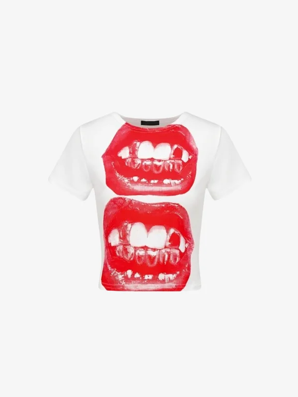 KG Women's Lip Print T-Shirt Iron Safe Non-Iron Wrinkle Free