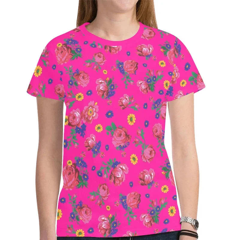 Kokum Ceremony Pink T-shirt for Women Polka Dot Checkered Tartan