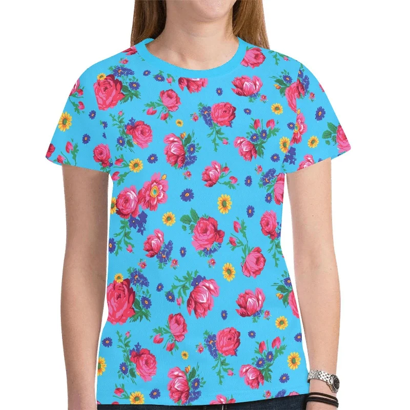 Kokum Ceremony Turquoise T-shirt for Women Beaded Sequined Faux Fur