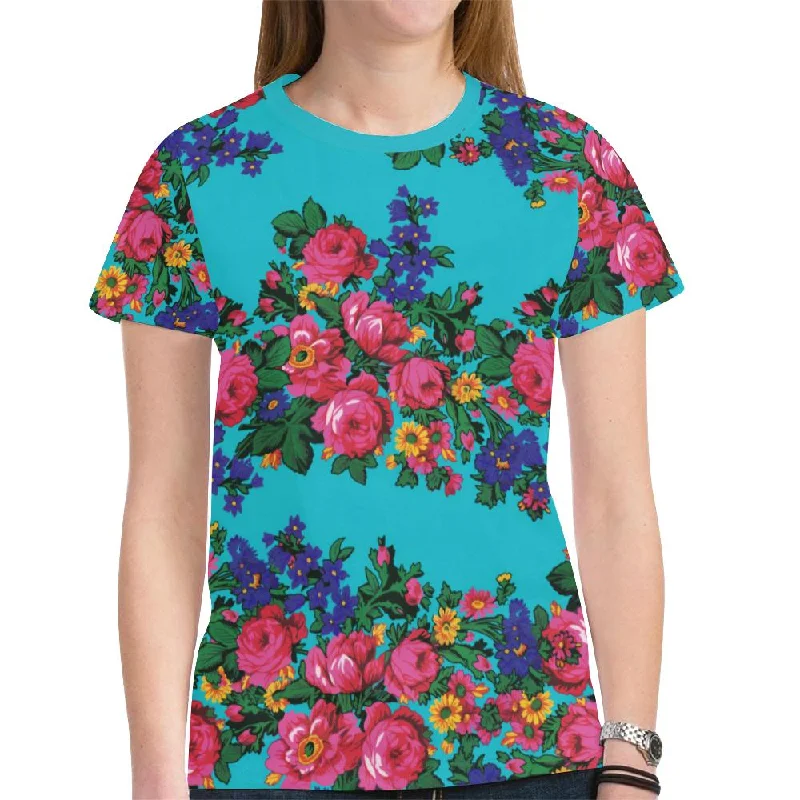 Kokum's Revenge Sky T-shirt for Women Silk Blend Satin Velvet