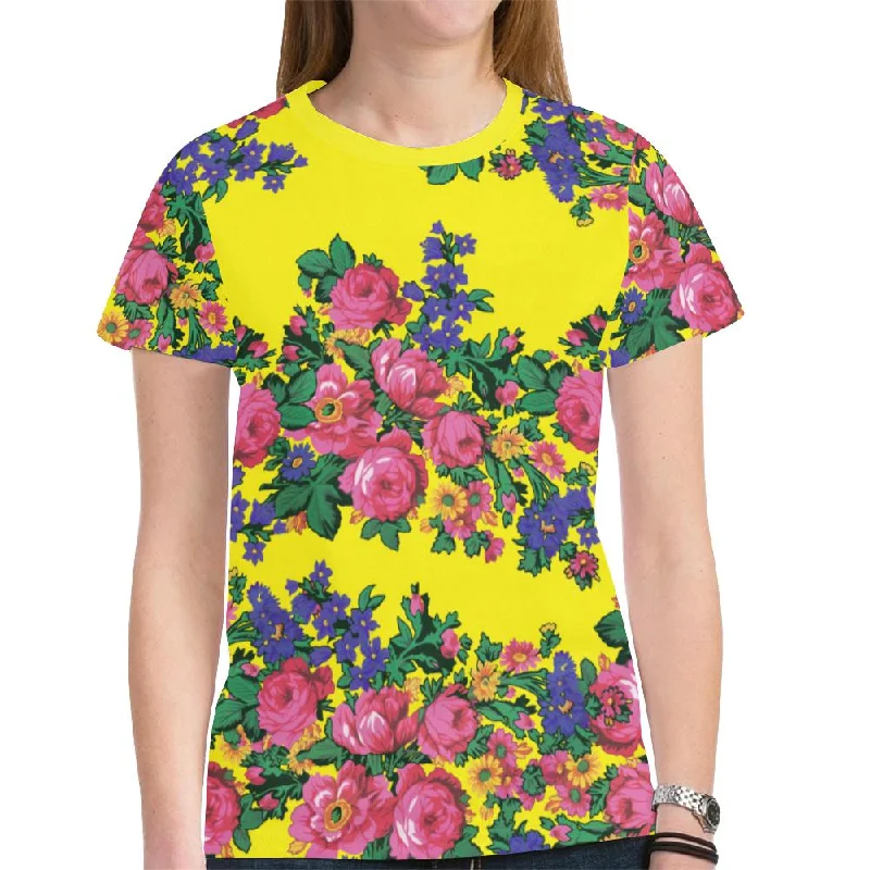 Kokum's Revenge Yellow T-shirt for Women Lace Blend Ribbed Blend Corduroy Blend