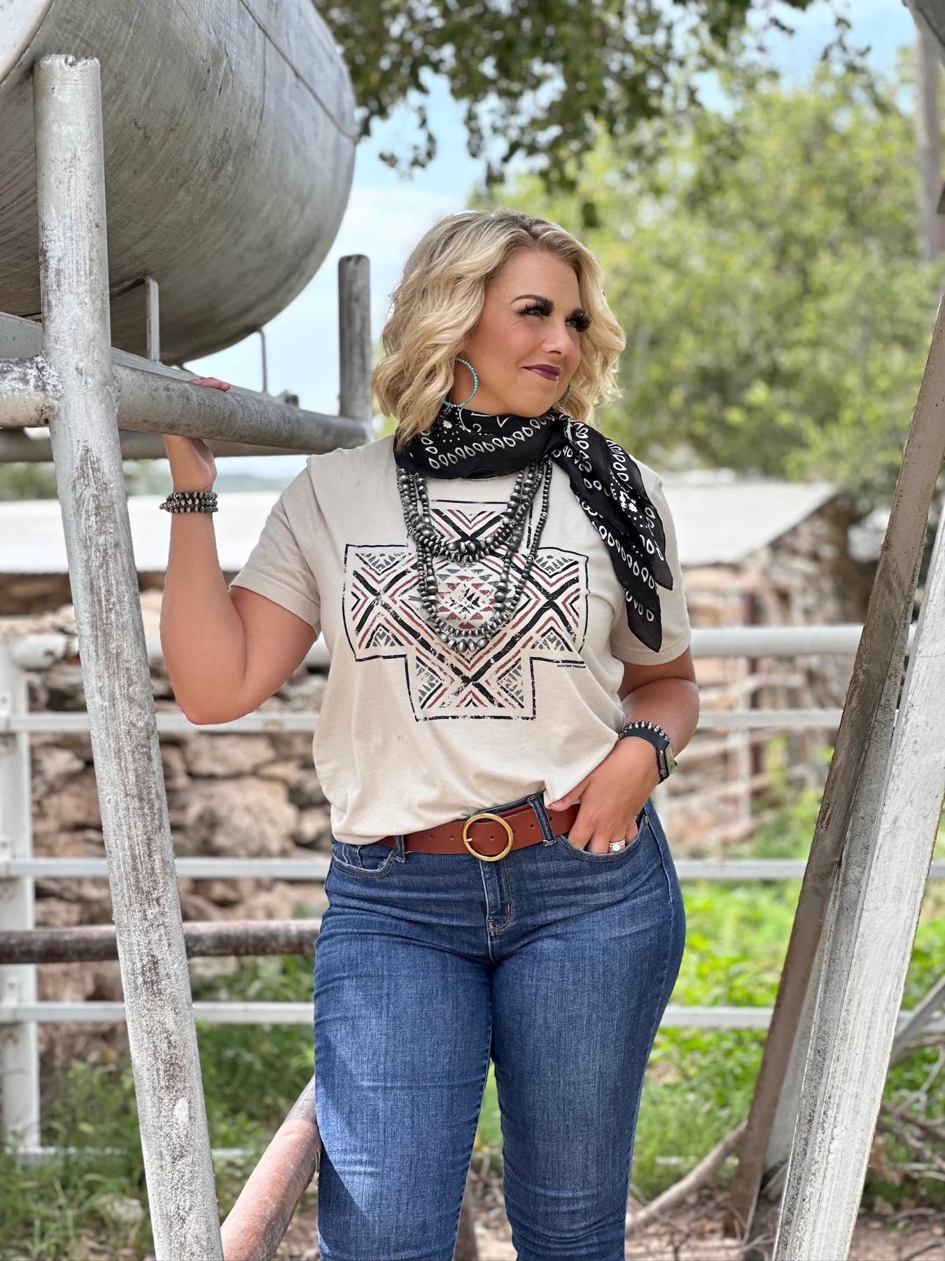 Kori Aztec Cross Tee #80 Terry Blend Velvet Blend Canvas Blend