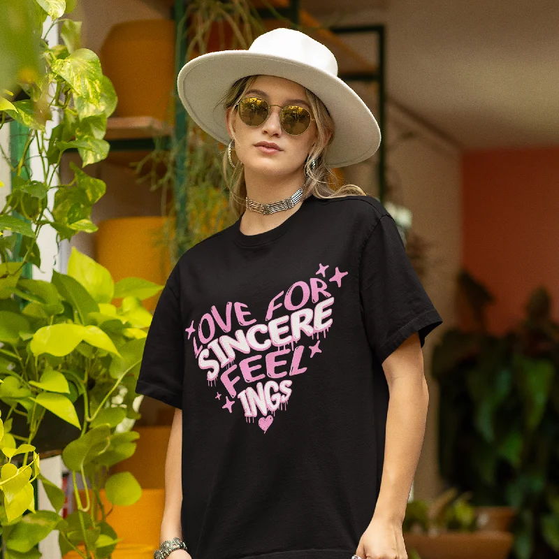 Love for Sincere Feeling Black Oversized Women T-Shirt Striped Floral Plaid
