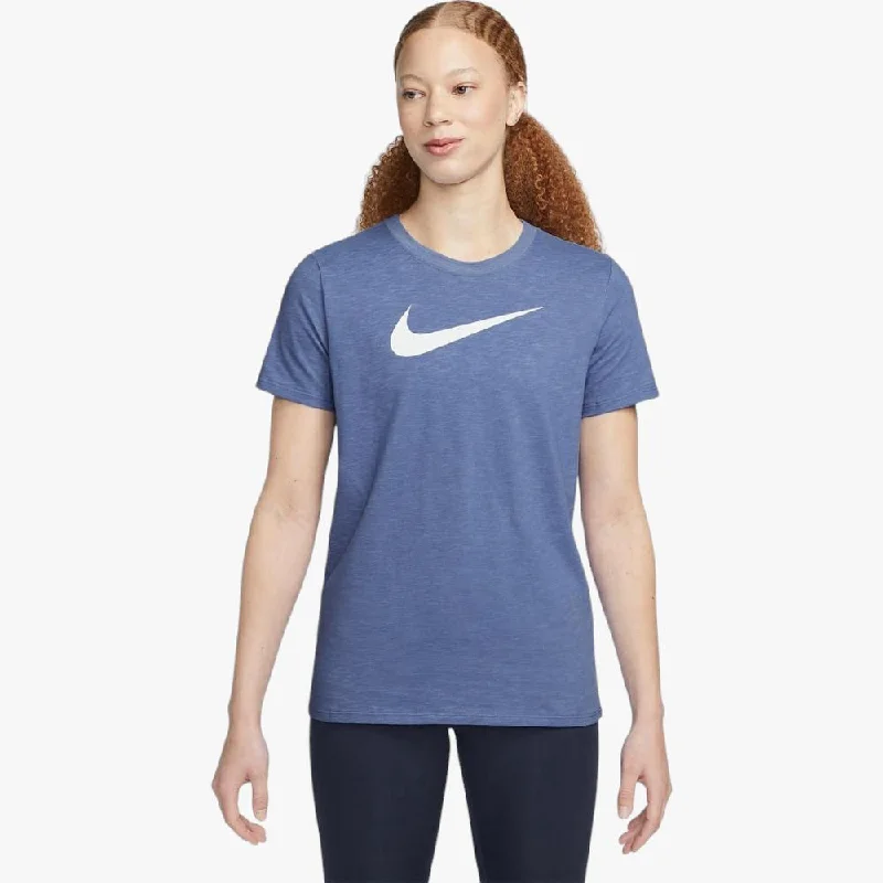 Nike Womens Swoosh Df Short Sleeve Tee Blue Chenille Brocade Lace