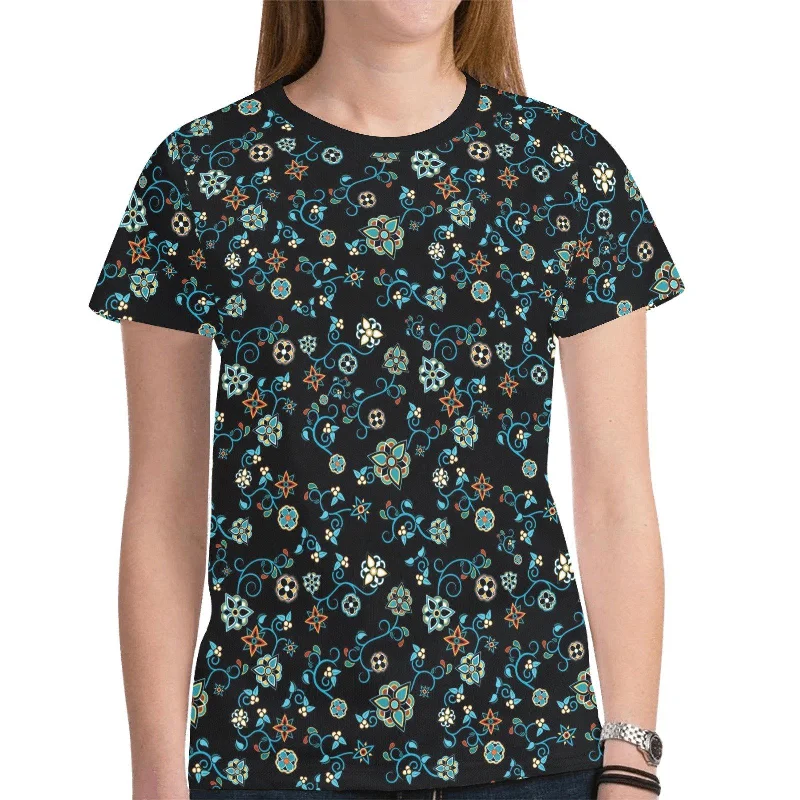 Ocean Bloom T-shirt for Women Ribbed T-Shirt High Neck Heavyweight