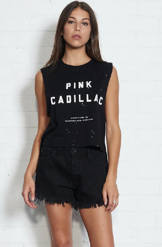 Pink Cadillac Cut-off Tee Graphic Embroidered Appliqued