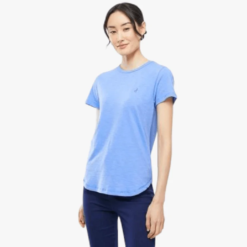 Polo Womens Cotton Slub Short Sleeve Tee Blue Thin T-Shirt Open Front Quick Dry