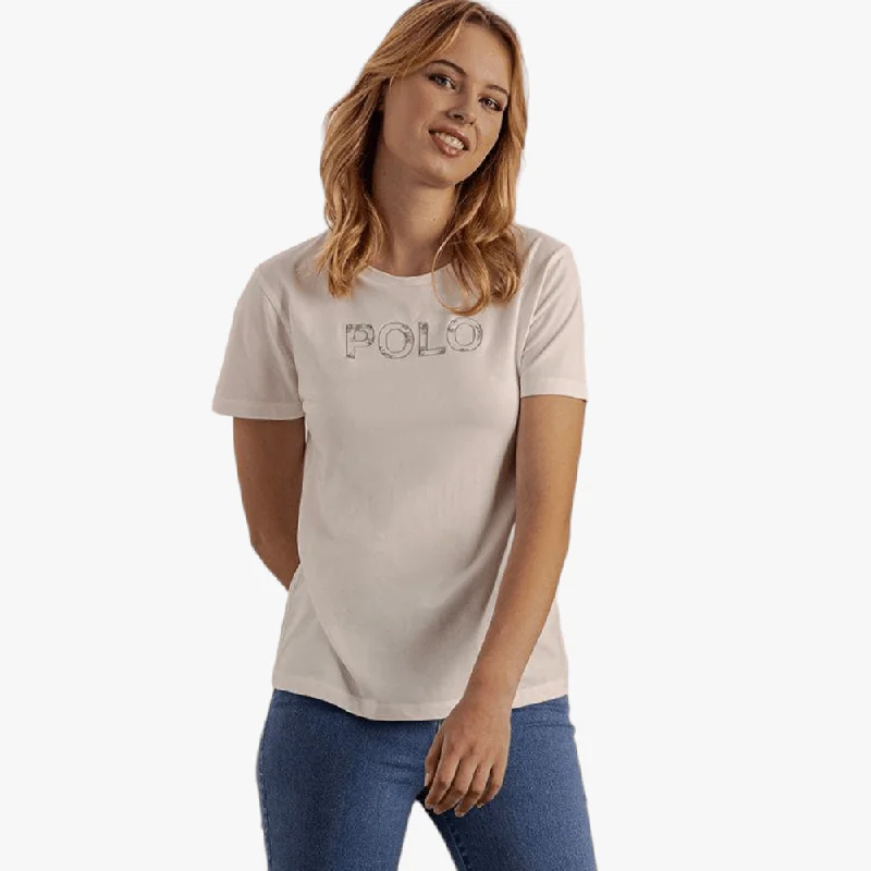 Polo Womens Sadie Beaded Short Sleeve Tee White Ribbed T-Shirt High Neck Heavyweight Polo Womens Sadie Beaded Short Sleeve Tee White Ribbed T-Shirt High Neck Heavyweight
