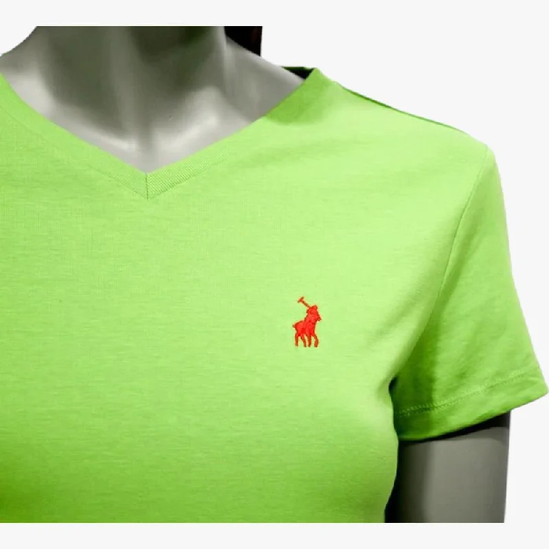 Polo Womens V Neck Short Sleeve Tee Green Layered Multi-layer Single Layer
