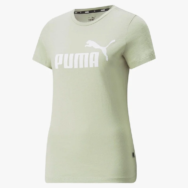 Puma Womens Ess Logo Short Sleeve Tee Spray Green Plaid T-Shirt Polka Dot Checkered