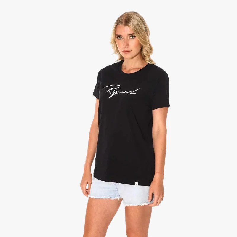 Ripcurl Womens Script Standard Short Sleeve Tee Black Oversized T-Shirt Spandex breathable Ripcurl Womens Script Standard Short Sleeve Tee Black Oversized T-Shirt Spandex breathable