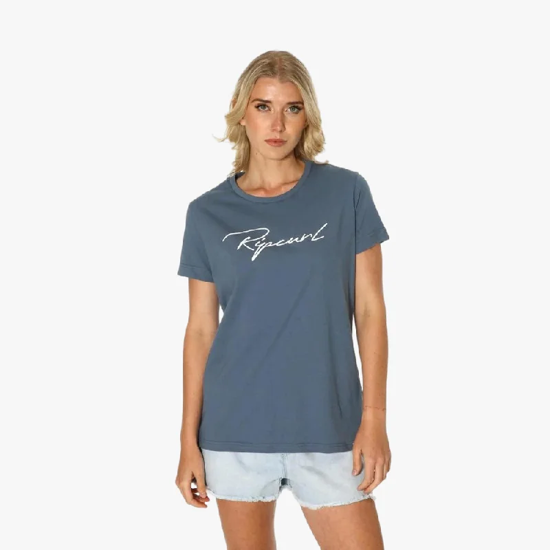 Ripcurl Womens Script Standard Short Sleeve Tee Blue Notch Collar Peter Pan Collar Cowl Neck Ripcurl Womens Script Standard Short Sleeve Tee Blue Notch Collar Peter Pan Collar Cowl Neck