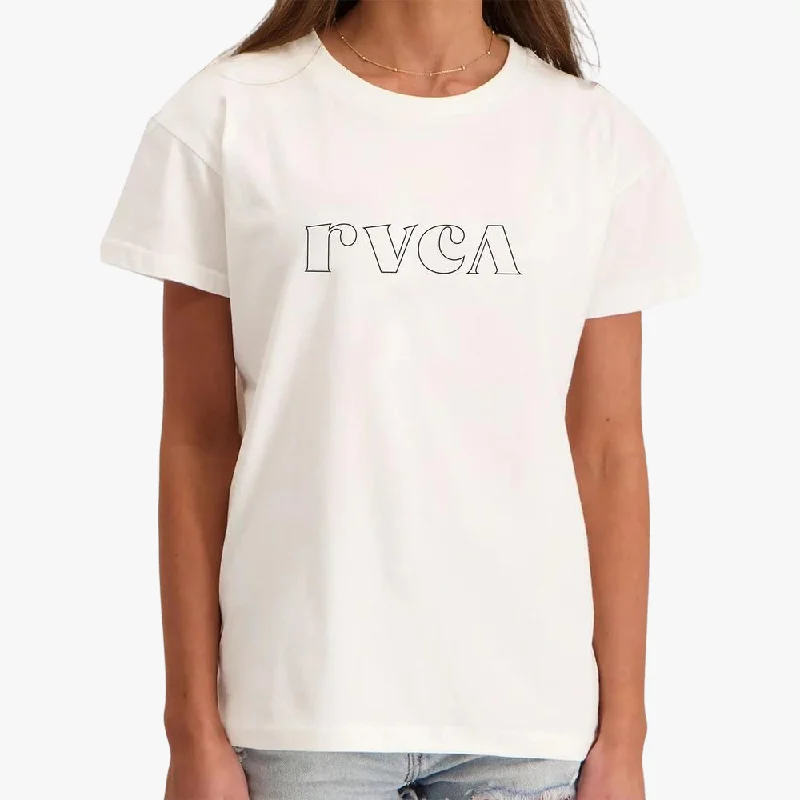 Rvca Womens Curl Keyline Short Sleeve Tee White Ribbed Striped Patterned