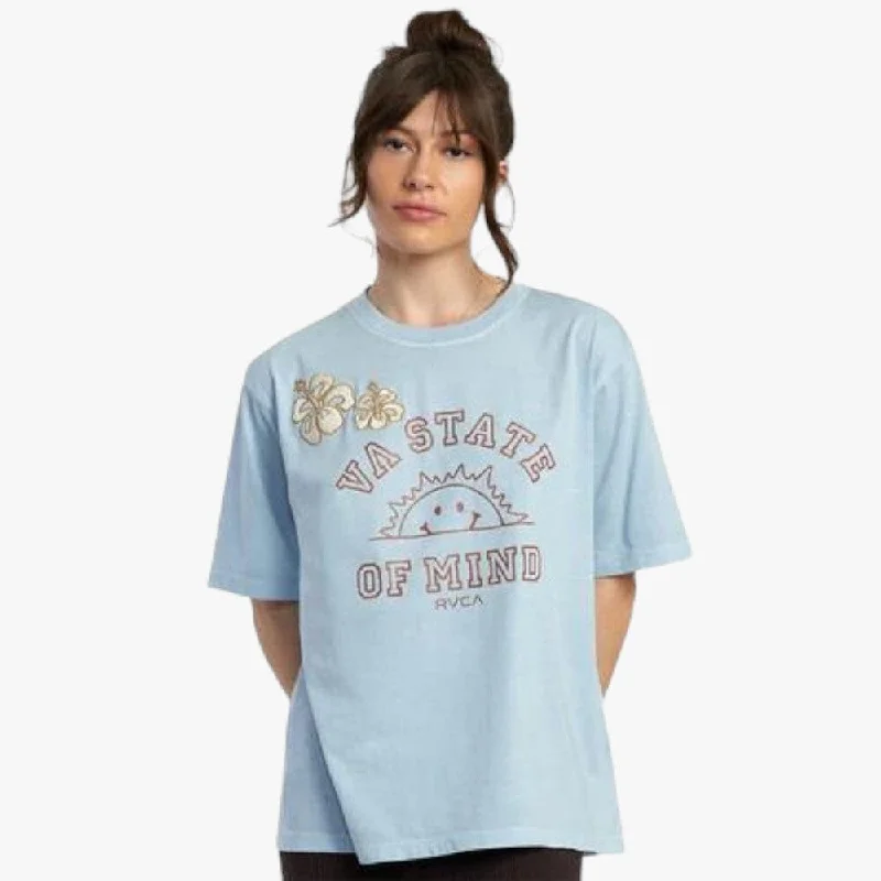 Rvca Womens Va State Of Mind Short Sleeve Tee Dusty Blue Sequined Glittery Shiny