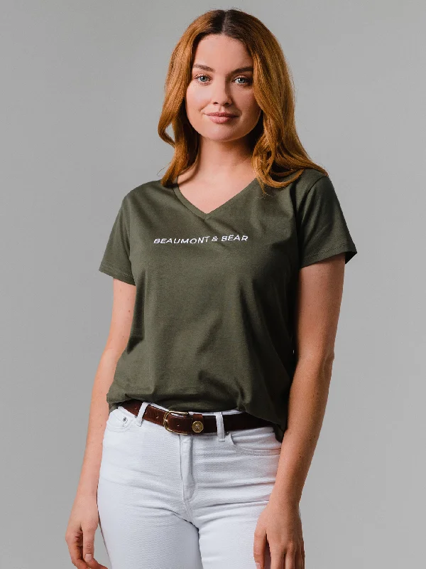 Shadycombe V-Neck T-Shirt - Khaki Cozy Warm Stylish
