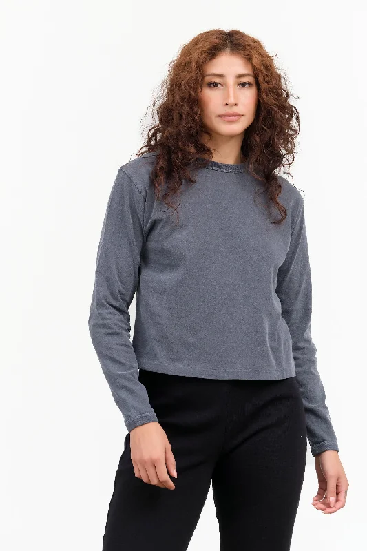 Hi'aka LS T-Shirt in Pigment Blue Graphite Graphic T-Shirt Round Neck Polyester