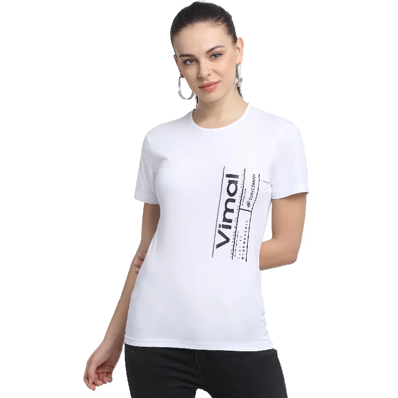 Vimal Jonney White Half Sleeve T-shirt For Women's Satin Blend Silk Blend Wool Blend Vimal Jonney White Half Sleeve T-shirt For Women's Satin Blend Silk Blend Wool Blend