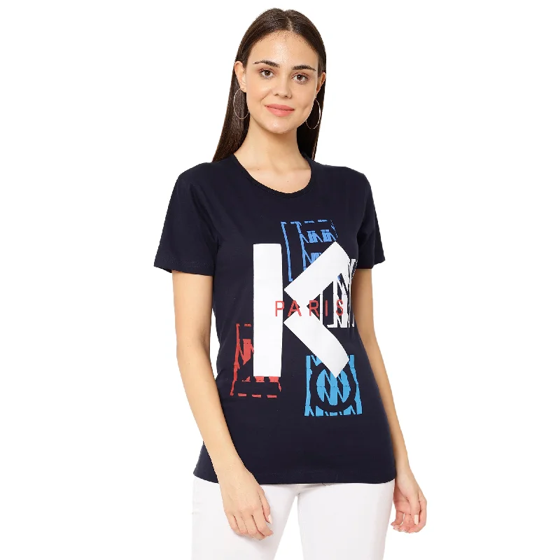 Vimal Jonney Dark Blue Color T-shirt For Women Silk Blend Satin Velvet