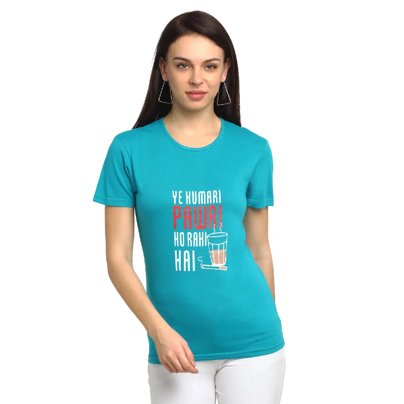 Vimal Jonney Turquoise Half Sleeve T-shirt For Women's Solid Color Striped Floral