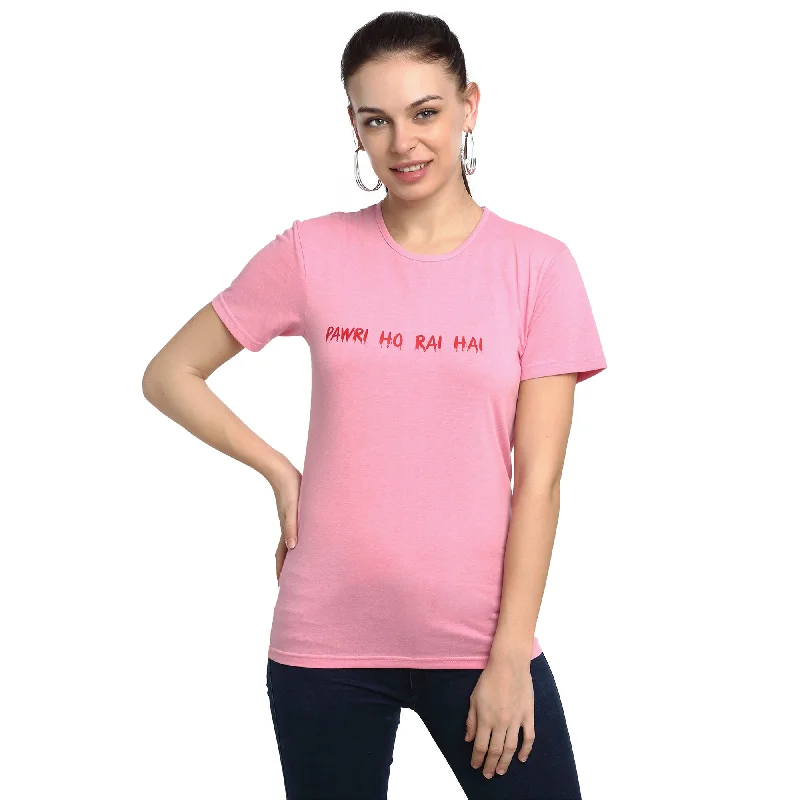 Vimal Jonney Pink Half Sleeve T-shirt For Women's Real Fur Shearling Chenille