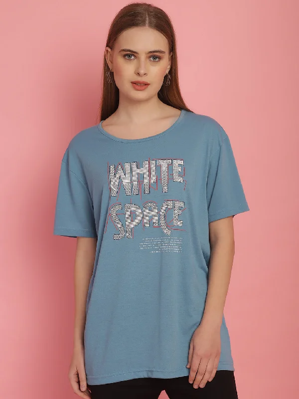 Vimal Jonney Round Neck Cotton Printed Blue T-Shirt for Women Cashmere Blend Cotton Blend Poly Blend