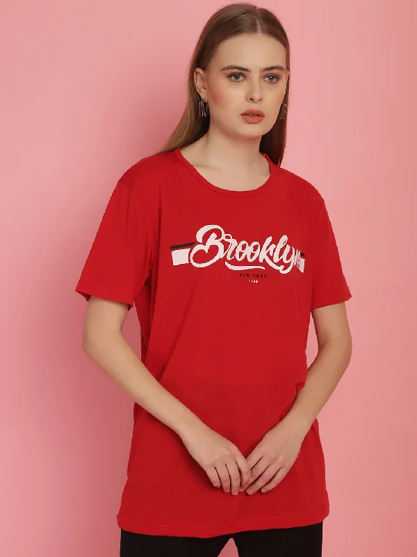 Vimal Jonney Round Neck Cotton Printed Red T-Shirt for Women Lace Blend Ribbed Blend Corduroy Blend Vimal Jonney Round Neck Cotton Printed Red T-Shirt for Women Lace Blend Ribbed Blend Corduroy Blend