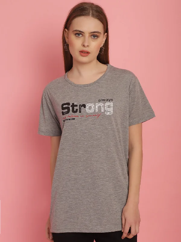 Vimal Jonney Round Neck Cotton Printed Grey Melange T-Shirt for Women Anti-Pilling Machine Wash Handmade Vimal Jonney Round Neck Cotton Printed Grey Melange T-Shirt for Women Anti-Pilling Machine Wash Handmade
