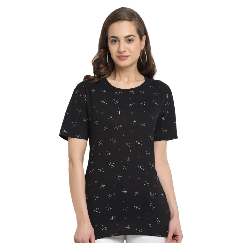 Vimal Jonney Black Half Sleeve T-shirt For Women's Welt Pockets Slit Pockets