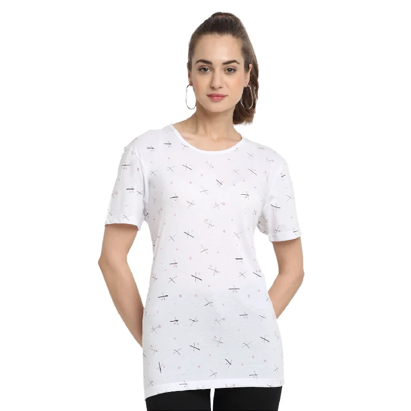 Vimal Jonney White Half Sleeve T-shirt For Women's Polka Dot Checkered Tartan